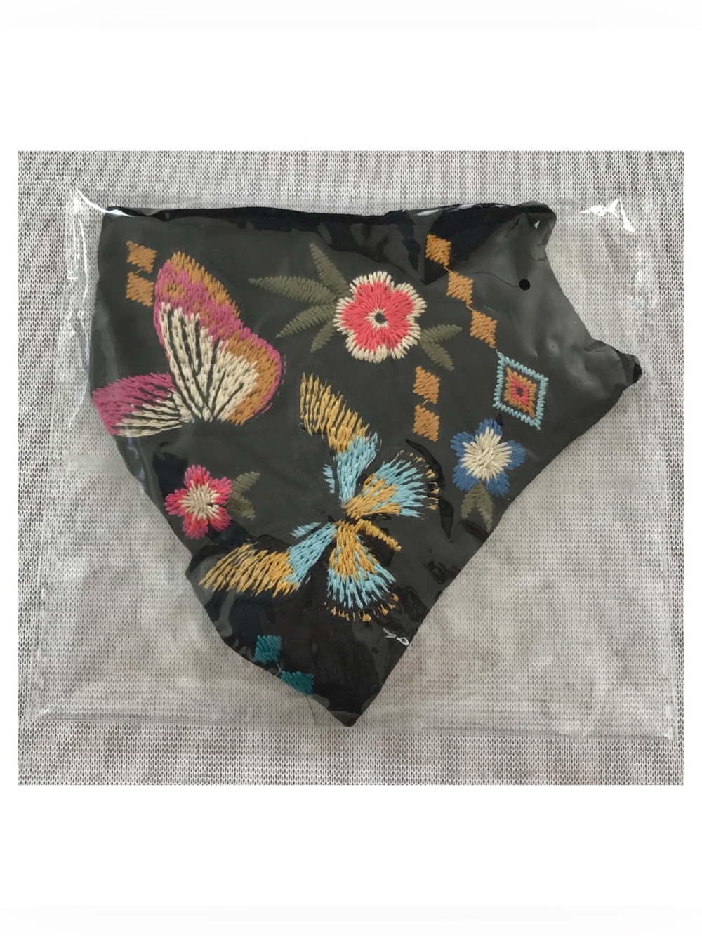 Johnny Was NWT Embroidered Face Mask Black & Pink Floral & Butterflies